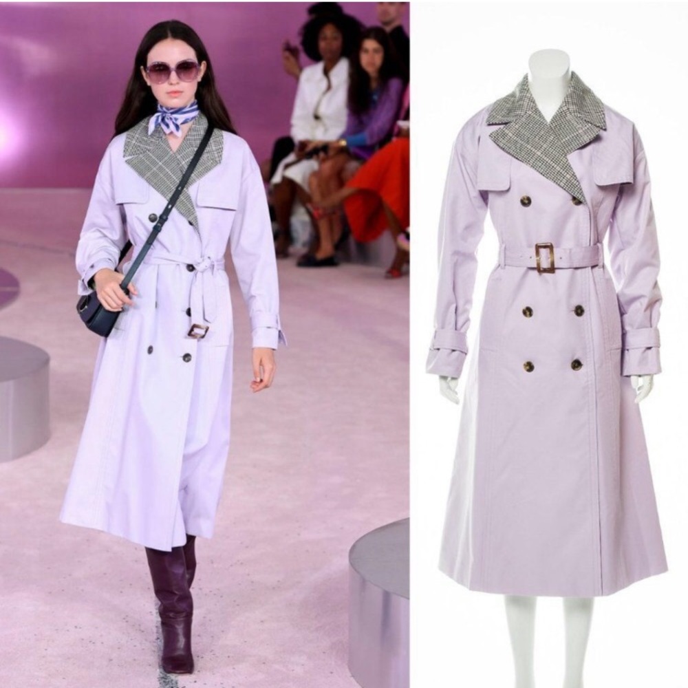 Kate Spade Lavender Trench Coat with Plaid Collar